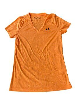 Under Armour Womens Orange V-Neck T-Shirt HeatGear 100% Polyester Small